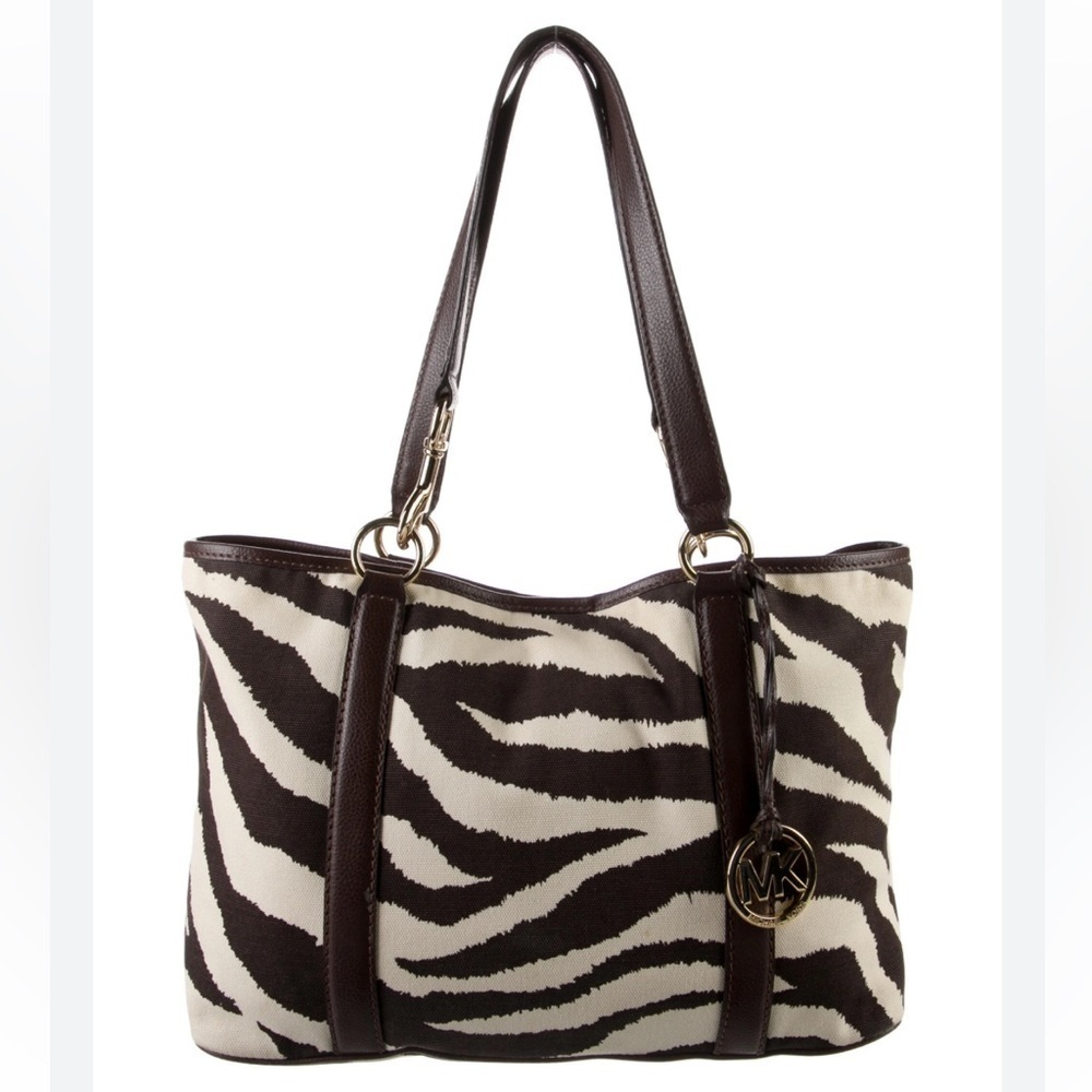 Micheal Kors Animal Print Canvas/Leather Tote Bag